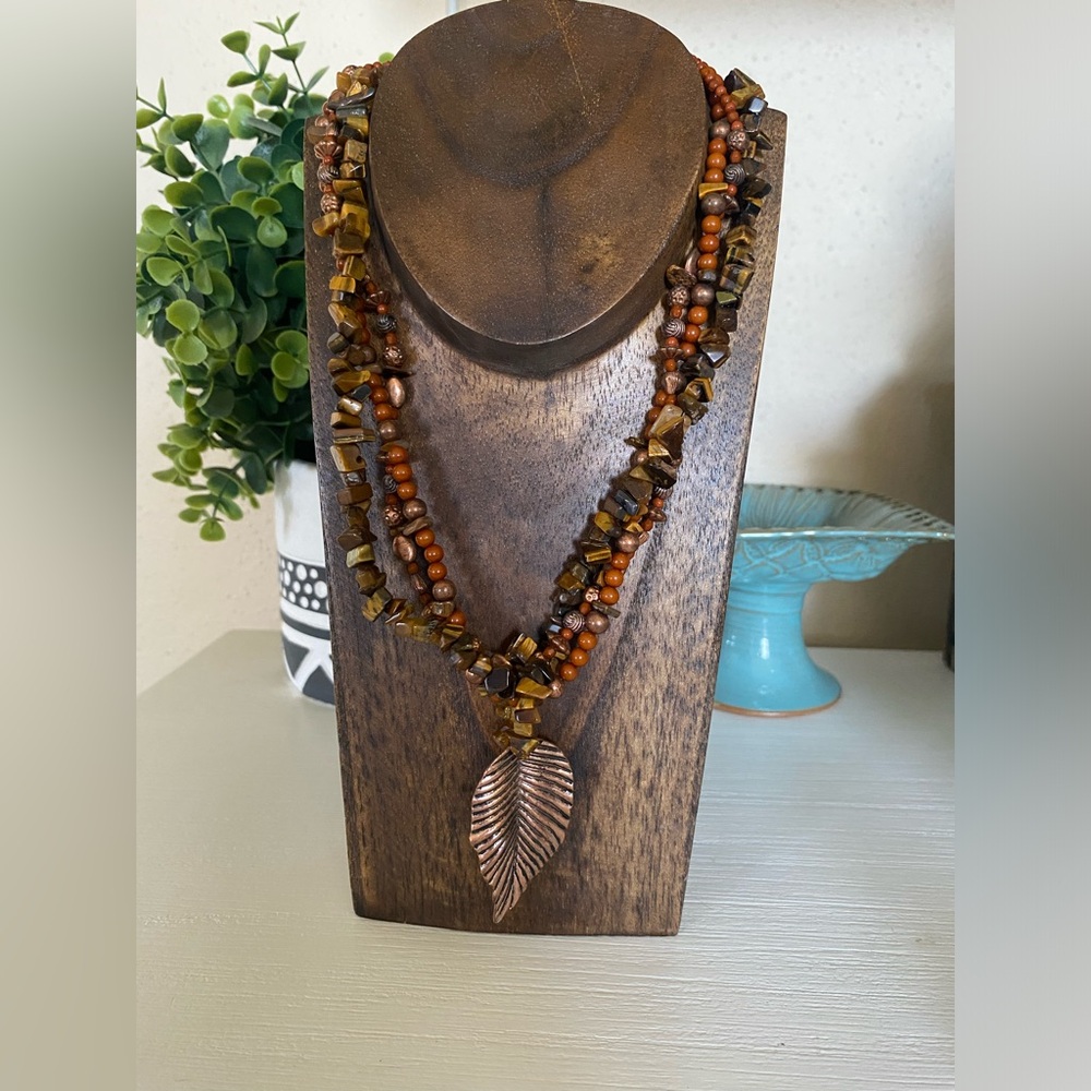 Vintage Signed EsMor Necklace Gold / Brown Beaded Fasceted natural Beads